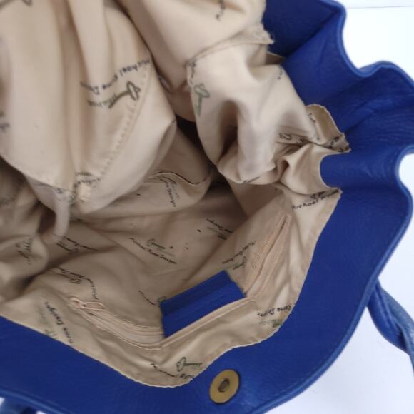 Michael Rome Designs Blue Pebbled Leather Shoulder Bag, Tassels, Twisted Handles - Picture 7 of 9